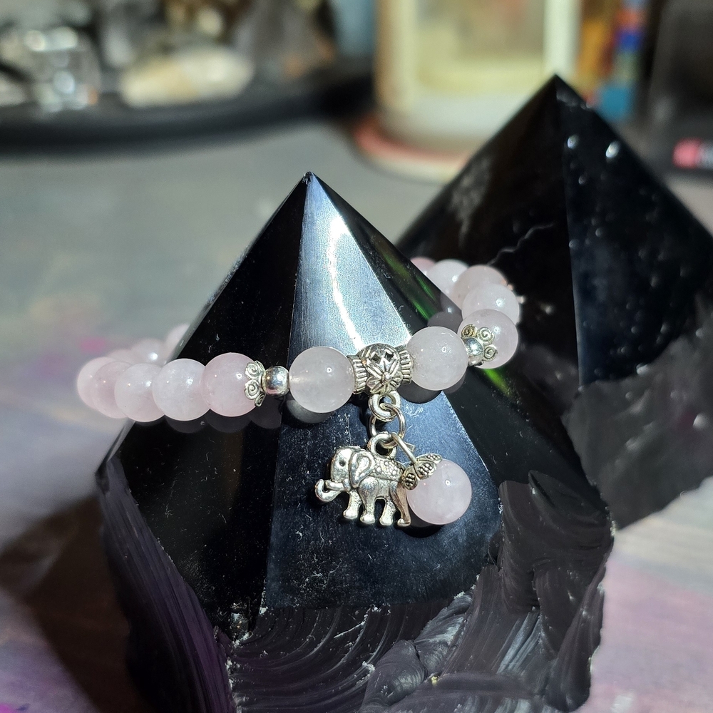 Rose Quartz Elephant Charm Bracelet